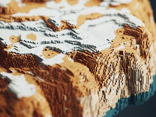 Abstract Voxel Landscape Brown and White Geometric Terrain Digital Art