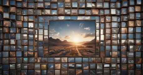 Dynamic photo mosaic, varied rectangular & square frames, arrangement, grid, images