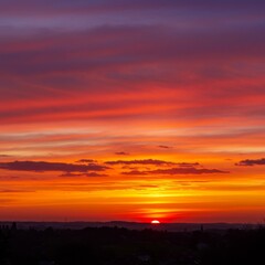 Fototapeta premium Vibrant Sunset Landscape with Orange and Purple Clouds