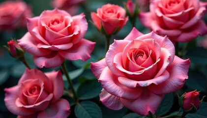Obraz premium Intricate blooming roses, densely packed, vibrant hues, style, garden, artwork