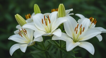 Fototapeta premium Close Up of White Lilies in Full Bloom