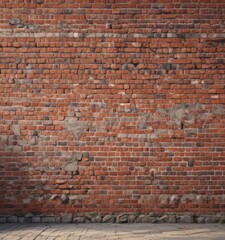Fototapeta premium Sunlight illuminates a weathered brick wall with a vivid poster affixed, billboard, template, street