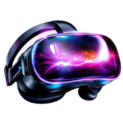 Futuristic virtual reality headset with vibrant cosmic display, showcasing immersive technology on transparency background. design is sleek and modern, emphasizing innovation