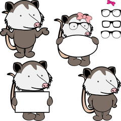 cute chibi opossum cartoon singboard pack collection  illustration in vector art