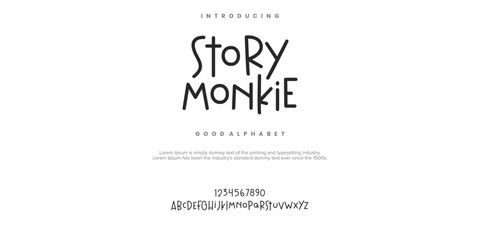 Story Monkie Elegant Font Creative Hand Drawn Uppercase and Number. Street Art Classic Lettering Fashion Designs Typography modern serif decorative vintage concept vector illustration