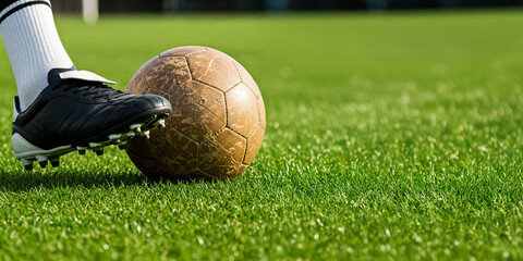 Soccer player kicking a Ball on a Green Field: A Moment of Anticipation and Potential Before the Start of a Game