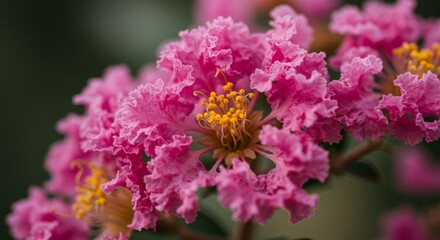 Obraz premium Closeup of Pink Crape Myrtle Flower with Yellow Center