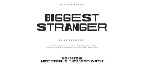 Bigger Stranger Modern Bold Font Sport Alphabet. Typography urban style fonts for technology, digital, movie logo design. vector illustration