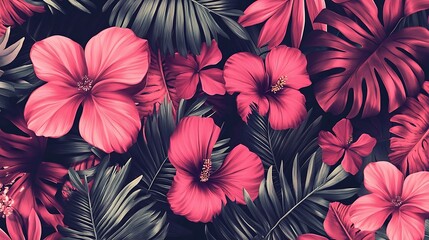 Pink Hibiscus Tropical Floral Pattern.