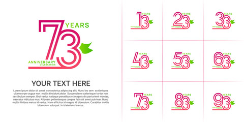 Anniversary logo style double line number set with ribbon. purple color on white background for celebration event