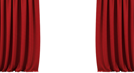 Crimson curtains opening onto black void