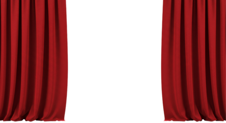 Crimson curtains opening onto black void
