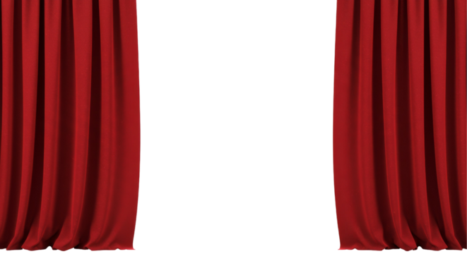 Crimson curtains opening onto black void