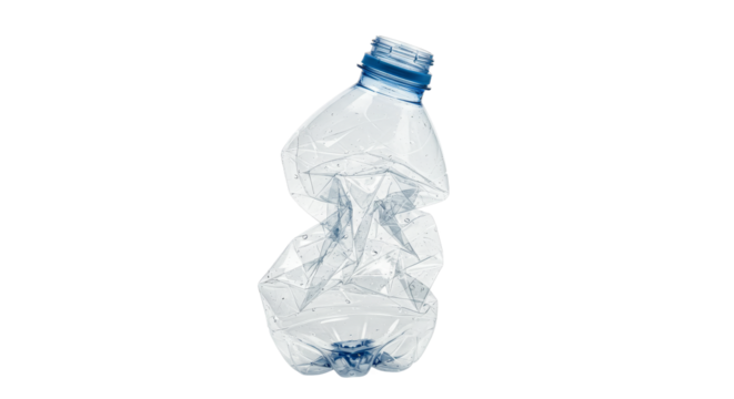 Crushed plastic bottle against black backdrop - Powered by Adobe
