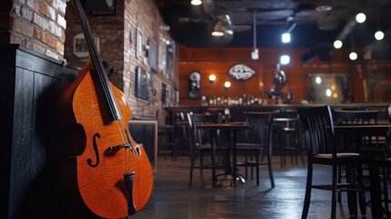 Double bass in dimly lit restaurant