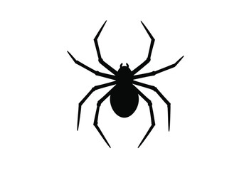 Halloween spider silhouette. This image showcases a black silhouette of a spider, emphasizing its distinctive legs and eerie presence, perfect for Halloween themes. Vector clipart illustration design.