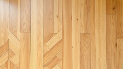 Fototapeta premium A high-resolution overhead shot showcases a light-colored wood floor with an intricate parquet pattern design ideal for interior design projects.