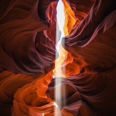 Obraz premium Red And Orange Slot Canyon With A Light Beam