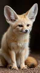 Obraz premium Portrait of a Fennec Fox Sitting on Ground