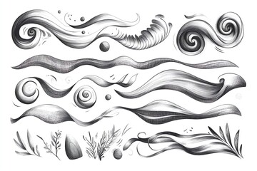 Fototapeta premium Swirling Waves and Floral Elements