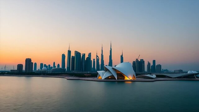Soft focus skyline cityscape at dawn dusk