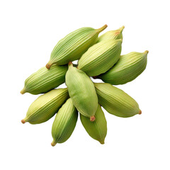 Pile of green cardamom pods isolated on transparent background