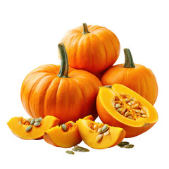 Pumpkins and slices isolated on transparent background
