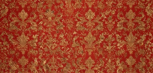 Red gold damask seamless pattern  Intricate regal design, elegant texture , acanthus, motif
