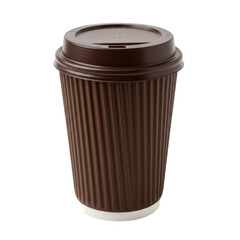Brown coffee cup with lid isolated on transparent background