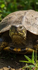 Naklejka premium Closeup of a Brown Turtle on the Ground