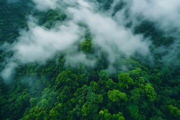 Aerial view misty rainforest canopy. (2)