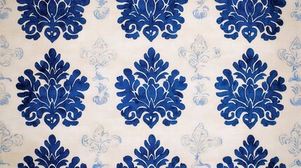 Elegant Blue Damask Pattern Design on Light Fabric Background for Textile and Home Decor Inspiration