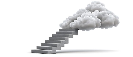 Gray and white image of a staircase with a cloud in the background