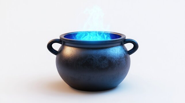 Dark cauldron with glowing blue flames
