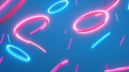 Obraz premium Abstract graphic design featuring vibrant neon rings and lines.