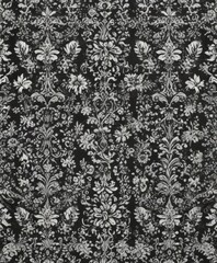 Intricate black & white damask wallpaper, seamless floral & geometric design , luxury, art
