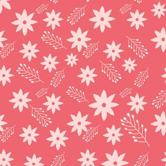 seamless floral pattern in pink pastel color and red pastel background 