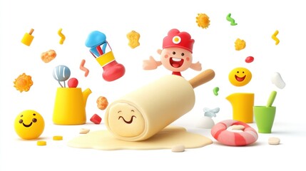 Obraz premium Fun, colorful, cartoon-style food preparation scene