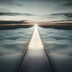 Long, narrow path is lit up by a single light