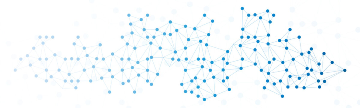 Blue geometric network structure on white background. Abstract plexus technology futuristic network background. Vector illustration