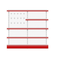 Product exhibition with grids equipped with hooks. Product display rack for sale. Empty shelf, template, mockup, planogram, red, realistic, supermarket, vector