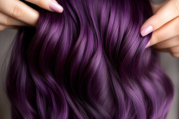 Obraz premium Closeup view of vibrant purple wavy hair soft lighting smooth texture