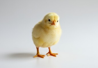 Obraz premium Close up of a small yellow chick standing on a white surface