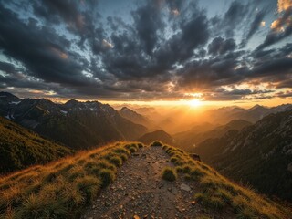 Fototapeta premium Majestic Mountain Sunset Trail