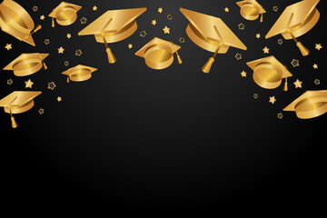 Design for graduation ceremony. Class of 2025. Congratulations graduates black and gold background