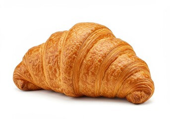 Single golden brown croissant on a white background, studio shot