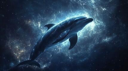 Fototapeta premium Cosmic Dolphin A Celestial Marine Mammal in the Nebula