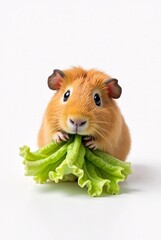 Adorable Guinea Pig Eating Lettuce
