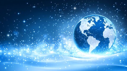 Fototapeta premium Glowing Earth, winter scene, holiday card