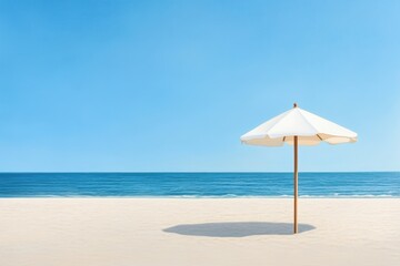 Beach with umbrella and blue sky background
